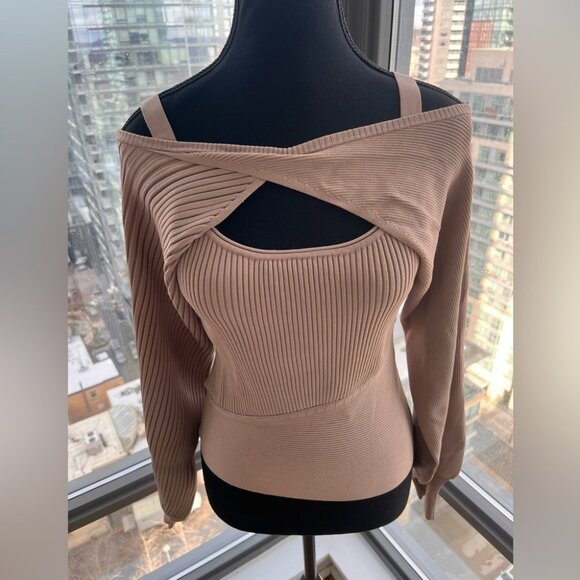 🆕 NICHOLAS 🧿 NWT Allison layered ribbed-knit top in Mushroom - SIZE M - Picture 7 of 12